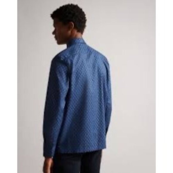 Ted Baker Men's Long Sleeve Diamond Print Button Down Shirt Blue Size 4 Cotton - Picture 2 of 11
